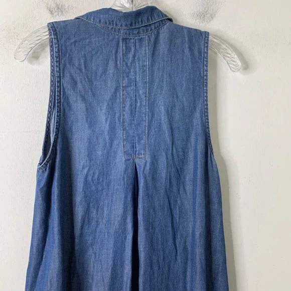 Cloth & Stone Sleeveless Chambray Dress Blue Size S Casual Button Front - Picture 3 of 8